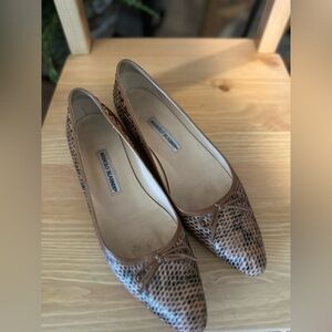 Manolo Blahnik Snakeskin Classic Bow Ballet Flats